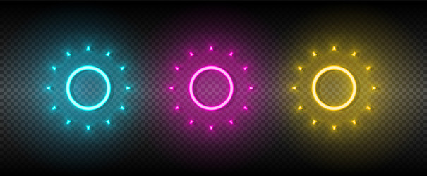 Sun blue pink and yellow neon icon set vector