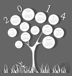 tree calendar for 2014 year with circles vector image