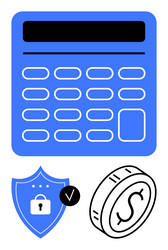 calculator with shield lock symbol and coin vector image