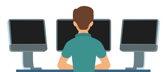 man at multiple monitors finance trader code vector image