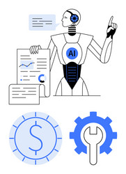 ai robot analyzing data charts with documents vector image