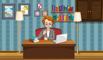 Man Working on Computer at Home vector image