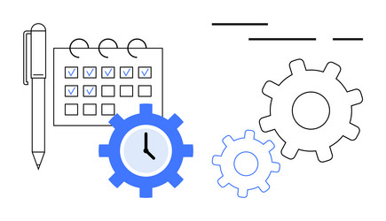 calendar with checked boxes clock inside gear vector image