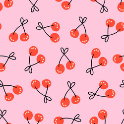 cherry seamless pattern hand drawn simple vector image