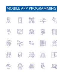 mobile app programming line icons signs set vector image