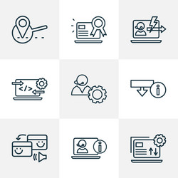 engine icons line style set with data management vector image