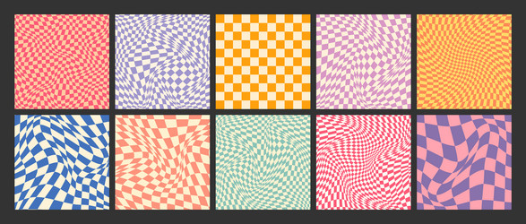 groovy checkered pattern colorful distorted tiled vector image