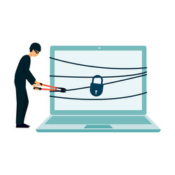 hacker thief breaking into computer security vector image