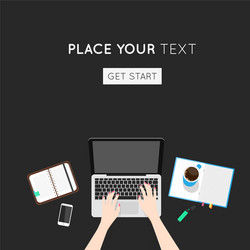 overhead view of businesswoman working at computer vector image