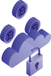 padlock with cloud computing and bitcoins vector