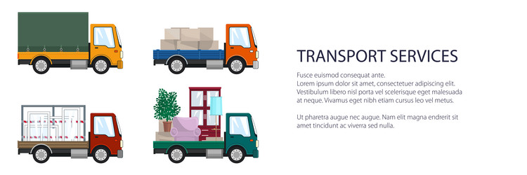 small trucks with different loads vector