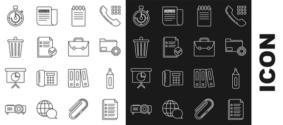 set line file document marker pen folder vector image