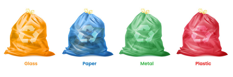 realistic separate trash 3d plastic sacks waste vector