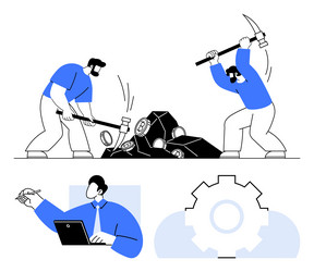 workers mining resources and analyzing data vector image