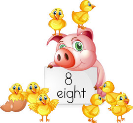 counting number eight with pig and chicks vector image