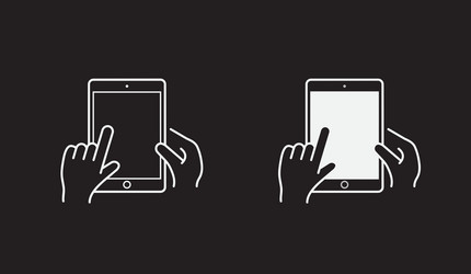 Set icons with hands holding smart device vector