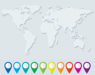 world map and set of colorful pointers vector image
