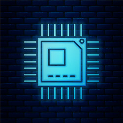 glowing neon computer processor with microcircuits vector image