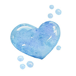 heart shape blue color with bubble watercolor Vector Image