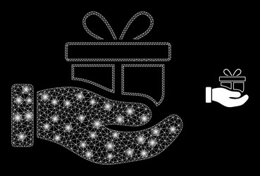 mesh net gift hand with bright wire frame vector image