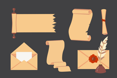 Old paper scroll set retro document script vector