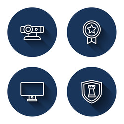 set line web camera game rating with medal vector image