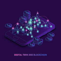 Digital twin technology isometric background Vector Image