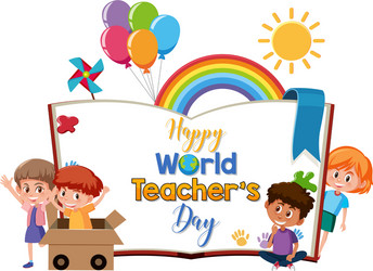 Happy world teachers day logo with group cute vector