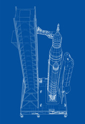 space rocket on launch pad rendering of 3d vector image