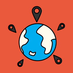 globe earth with color pointer marks vector image