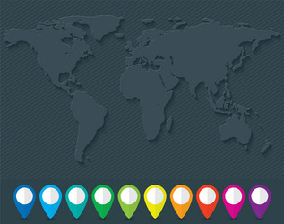 world map and set of colorful pointers vector image