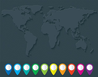 World map and set of colorful pointers vector