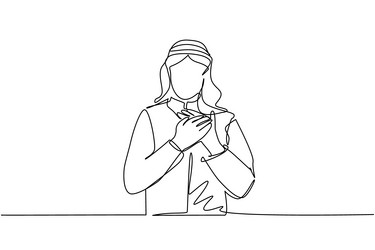 Continuous one line drawing young arab man Vector Image