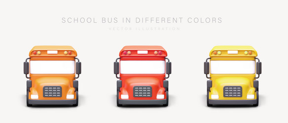 Set of 3d realistic school bus in different colors vector