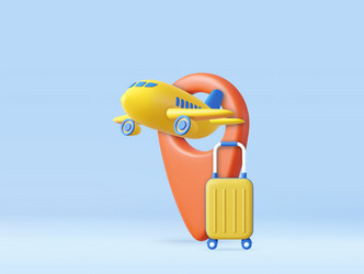 3d suitcase and location point marker of map vector image