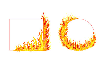 fire round and rectangular frame with hot burning vector image