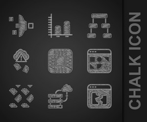 set processor with cpu network cloud connection vector image