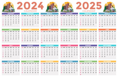 2024 2025 calendar design template Royalty Free Vector Image