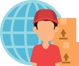 delivery worker with boxes and planet vector image