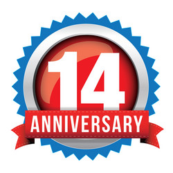 fourteen years anniversary badge with red ribbon Vector Image