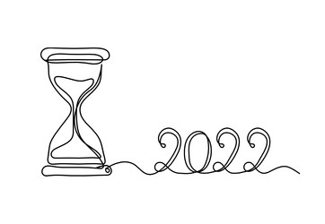 Abstract clock with 2022 year as line drawing vector