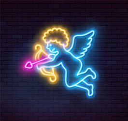 neon cupid on dark background Vector Image