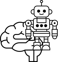 robot is standing next to a brain vector image
