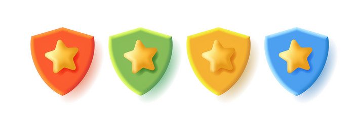 3d icons set of a shield with star in different vector image