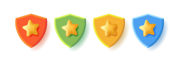 3d icons set of a shield with star in different vector