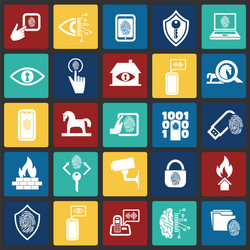 cyber security and computer set on color squares vector image