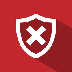 Unprotected shield icon with shade on a red vector