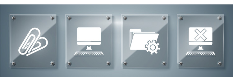 set computer with keyboard and x mark folder vector image