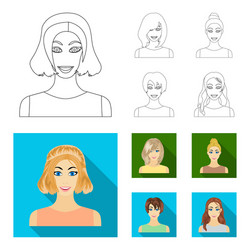 Types of female hairstyles outlineflat icons vector