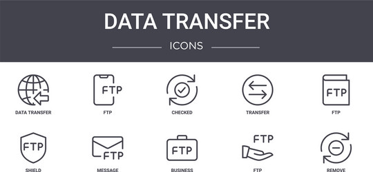data transfer concept line icons set contains vector image